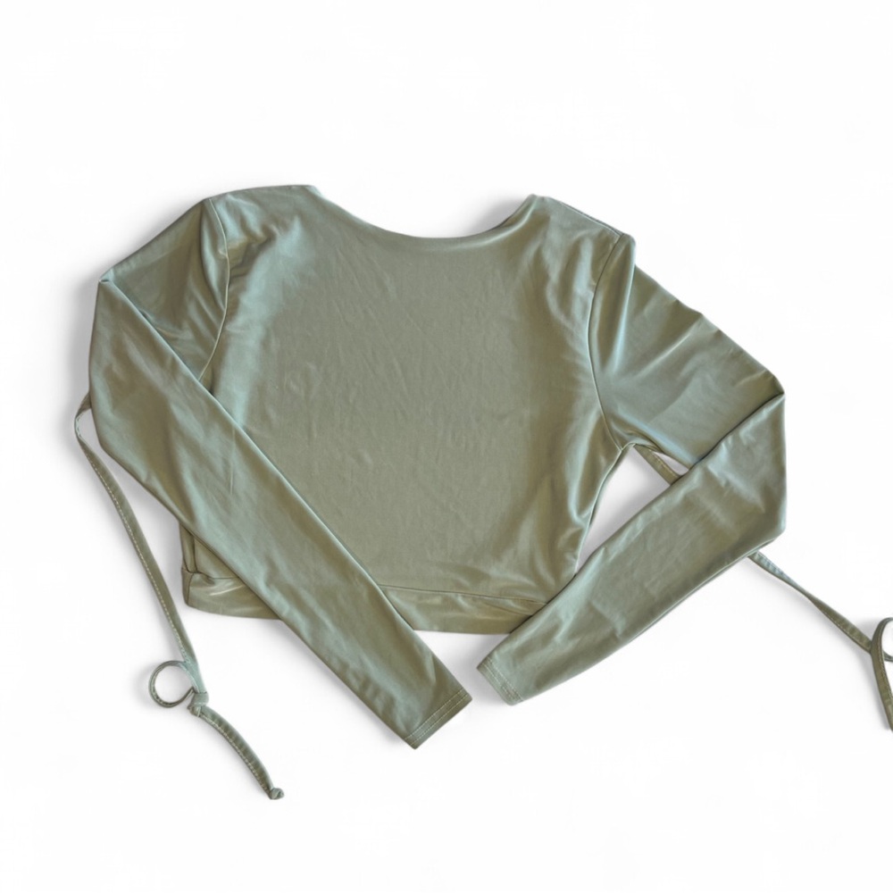 Backless Sage Green Crop Top - Picture 2 of 3